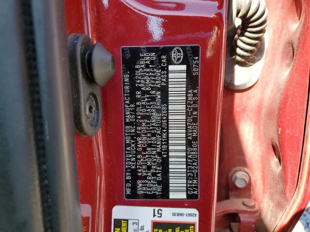 4T1B11HK4JU642695 - 2018 TOYOTA CAMRY L BURGUNDY photo 13