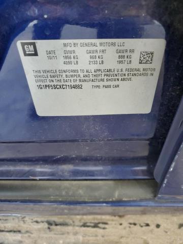 1G1PF5SCXC7194882 - 2012 CHEVROLET CRUZE LT BLUE photo 12