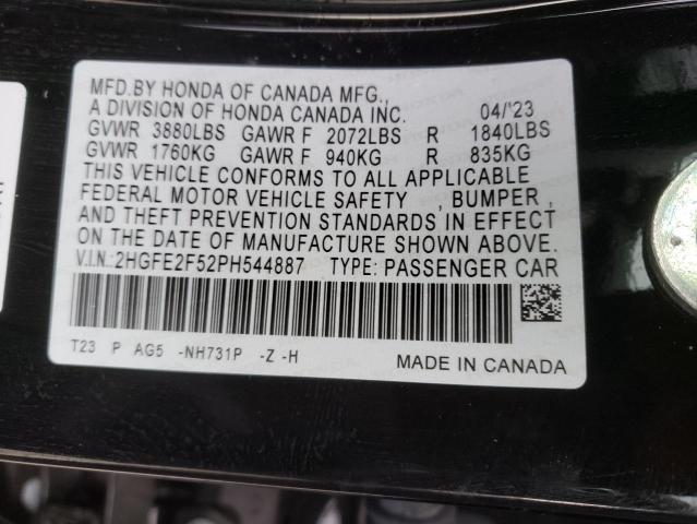 2HGFE2F52PH544887 - 2023 HONDA CIVIC SPORT BLACK photo 12