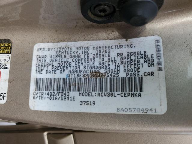 4T1BE32K64U275425 - 2004 TOYOTA CAMRY LE Braun Foto 12