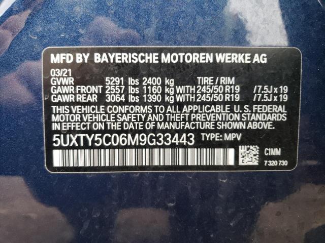 5UXTY5C06M9G33443 - 2021 BMW X3 XDRIVE30I BLUE photo 12