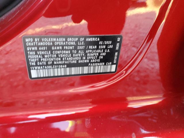 1VWMA7A39LC013846 - 2020 VOLKSWAGEN PASSAT R-LINE წითელი ფოტო 13