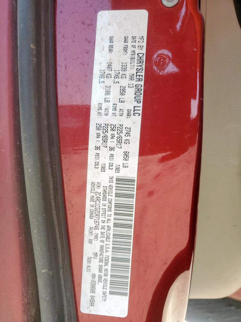 2C4RC1CG2DR716746 - 2013 CHRYSLER TOWN & COU TOURING L BURGUNDY photo 13