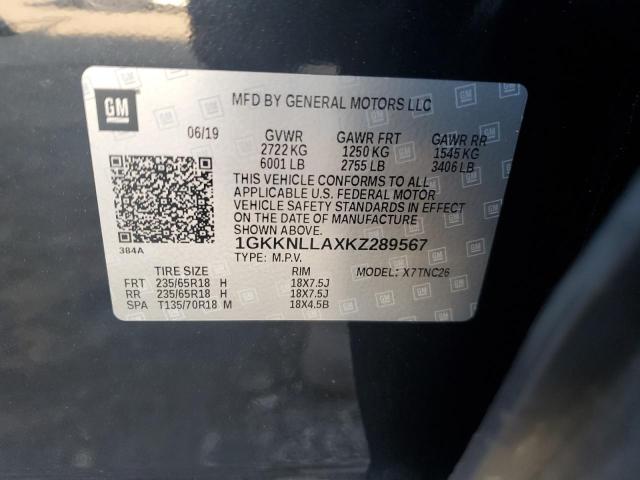 1GKKNLLAXKZ289567 - 2019 GMC ACADIA SLE Սև լուսանկար 13