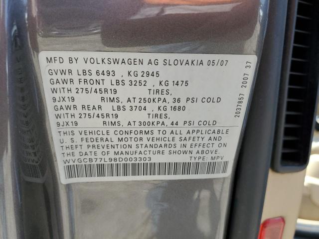 WVGCB77L98D003303 - 2008 VOLKSWAGEN TOUAREG 2 V8 GRAY photo 13