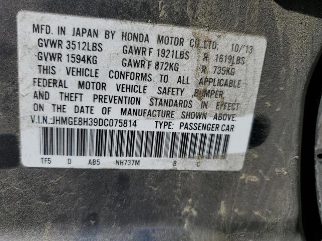 JHMGE8H39DC075814 - 2013 HONDA FIT ნაცრისფერი ფოტო 12