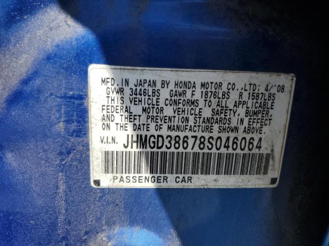 JHMGD38678S046064 - 2008 HONDA FIT SPORT Blau Foto 12