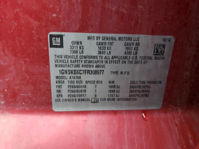 1GNSKBKC7FR308977 - 2015 CHEVROLET TAHOE K1500 LT RED photo 13