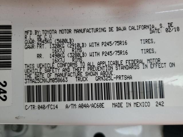 3TMAZ5CNXJM058663 - 2018 TOYOTA TACOMA DOUBLE CAB 白色 照片 12