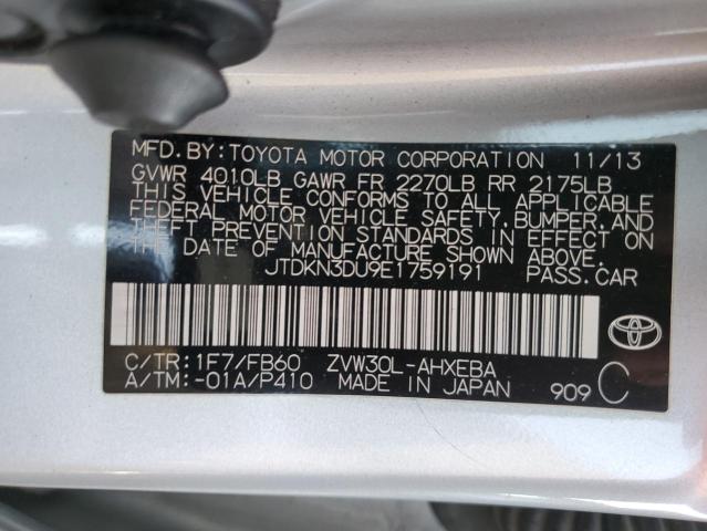 JTDKN3DU9E1759191 - 2014 TOYOTA PRIUS SILVER photo 12