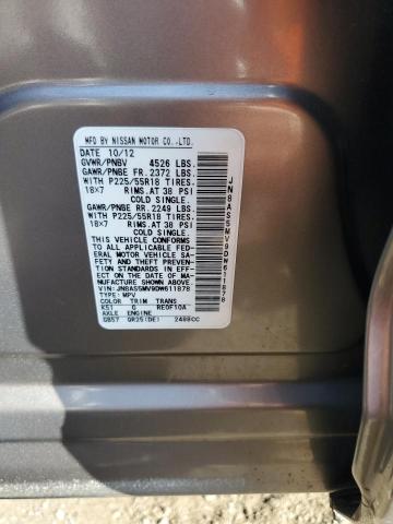 JN8AS5MV9DW611878 - 2013 NISSAN ROGUE S Մոխրագույն լուսանկար 12