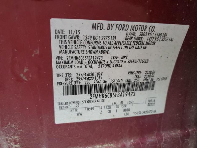 2FMHK6C85FBA19423 - 2015 FORD FLEX SEL BURGUNDY photo 14