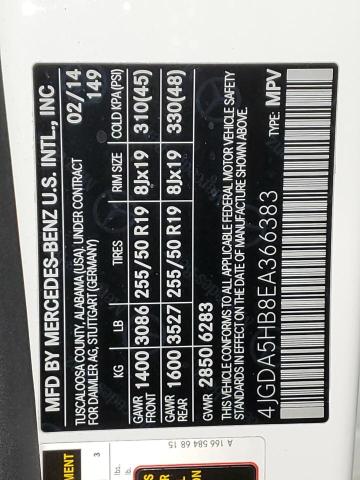 4JGDA5HB8EA366383 - 2014 MERCEDES-BENZ ML 350 4MATIC WHITE photo 14