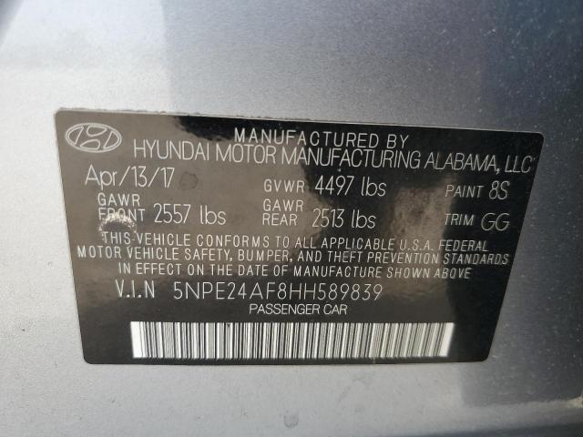 5NPE24AF8HH589839 - 2017 HYUNDAI SONATA SE SILVER photo 12