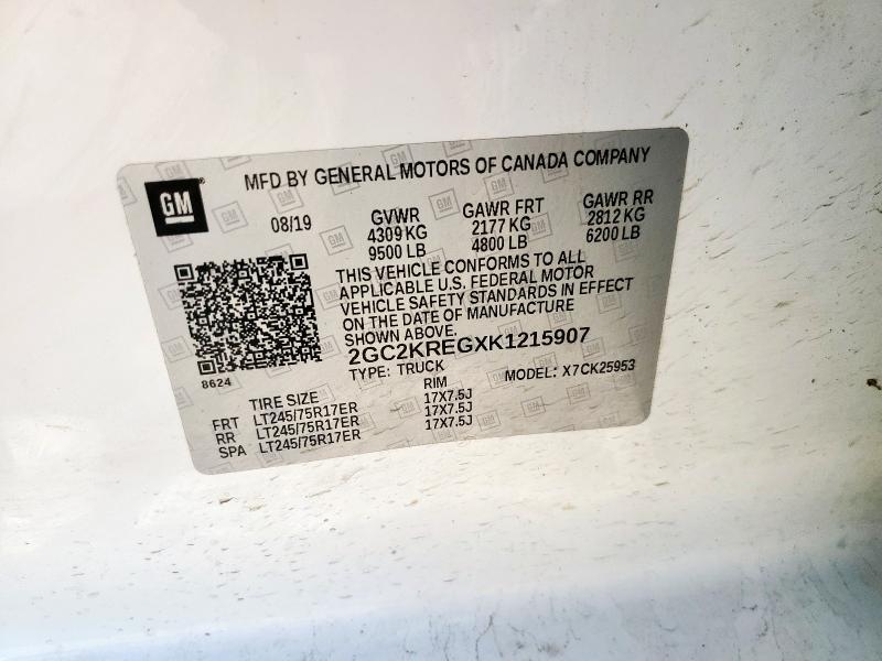 2GC2KREGXK1215907 - 2019 CHEV SILVERADO K2500 HEAVY DUTY WHITE photo 13