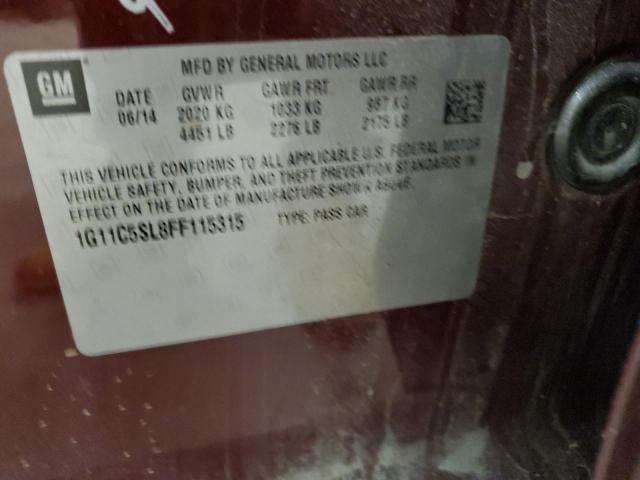 1G11C5SL8FF115315 - 2015 CHEVROLET MALIBU 1LT MAROON photo 12
