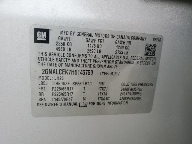 2GNALCEK7H6145750 - 2017 CHEVROLET EQUINOX LT 银色 照片 13