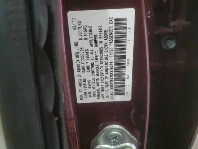 1HGCP2F37CA178574 - 2012 HONDA ACCORD LX ბურგუნდია ფოტო 13