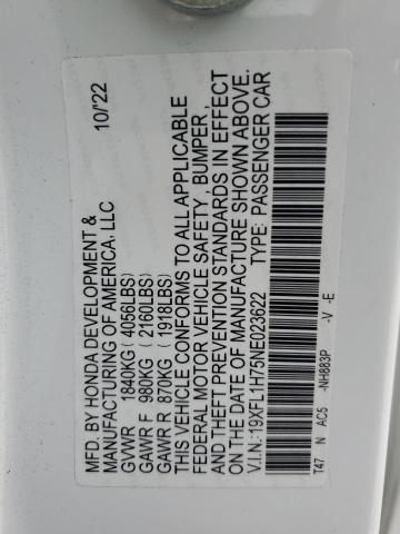 19XFL1H75NE023622 - 2022 HONDA CIVIC EXL თეთრი ფოტო 13