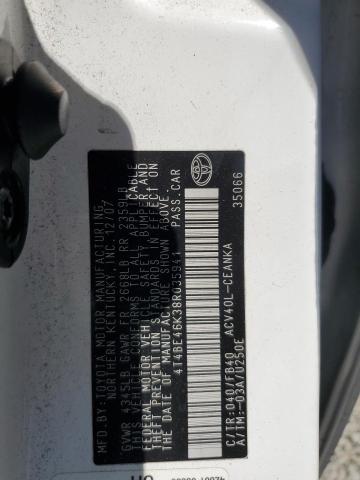 4T4BE46K38R035941 - 2008 TOYOTA CAMRY CE WHITE photo 12