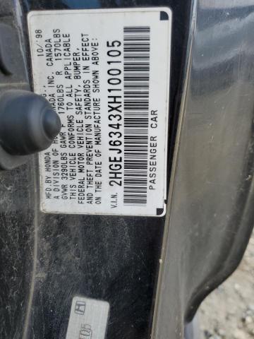 2HGEJ6343XH100105 - 1999 HONDA CIVIC DX შავი ფოტო 12