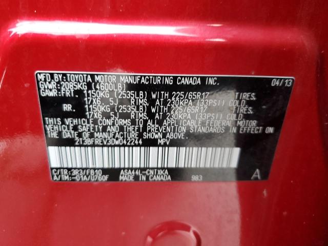 2T3BFREV3DW042244 - 2013 TOYOTA RAV4 LE RED photo 13