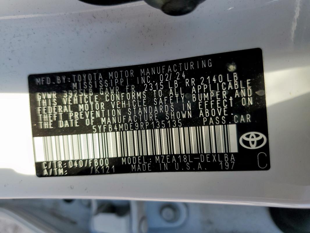 5YFB4MDE9RP135135 - 2024 TOYOTA COROLLA LE Ağ foto 12