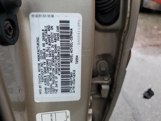 4T1BE32KX3U694313 - 2003 TOYOTA CAMRY LE TAN photo 12