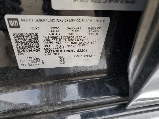 3GTP8DED8NG183208 - 2022 GMC SIERRA LIM C1500 SLT BLACK photo 12