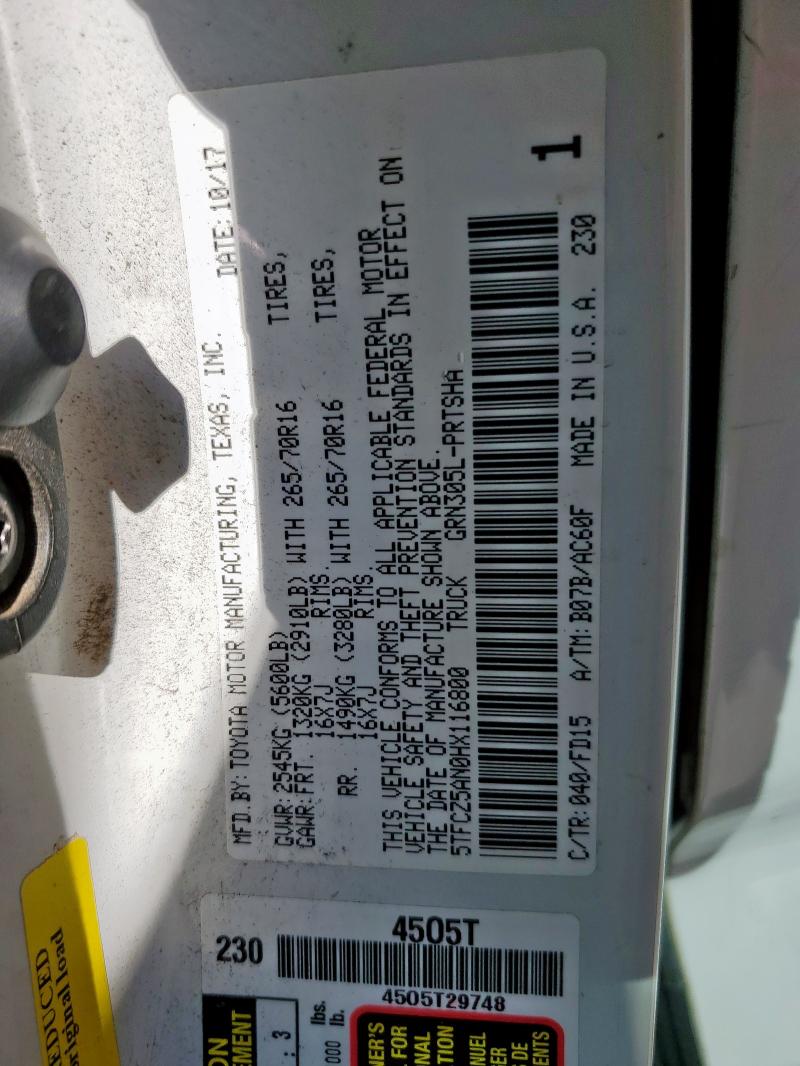 5TFCZ5AN0HX116800 - 2017 TOYOTA TACOMA DOUBLE CAB 白色 照片 12