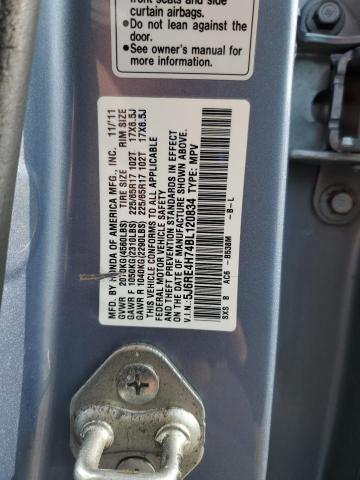 5J6RE4H74BL120834 - 2011 HONDA CR-V EXL BLUE photo 13