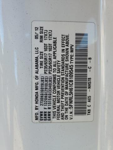 5FNRL5H61CB109545 - 2012 HONDA ODYSSEY EXL WHITE photo 13