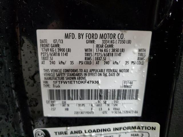 1FTFW1ET1DKF47936 - 2013 FORD F150 SUPERCREW BLACK photo 13