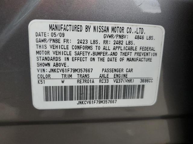 JNKCV61F79M357667 - 2009 INFINITI G37 GRAY photo 12