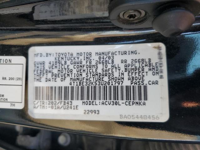 4T1BE32K53U201797 - 2003 TOYOTA CAMRY LE 黑色 照片 12