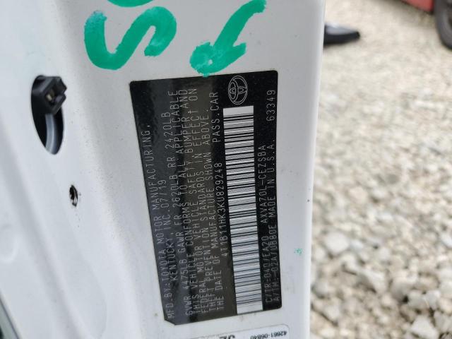 4T1B11HK3KU829248 - 2019 TOYOTA CAMRY L 白色 照片 13