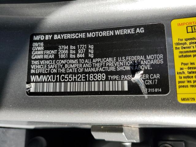 WMWXU1C55H2E18389 - 2017 MINI COOPER GRAY photo 13