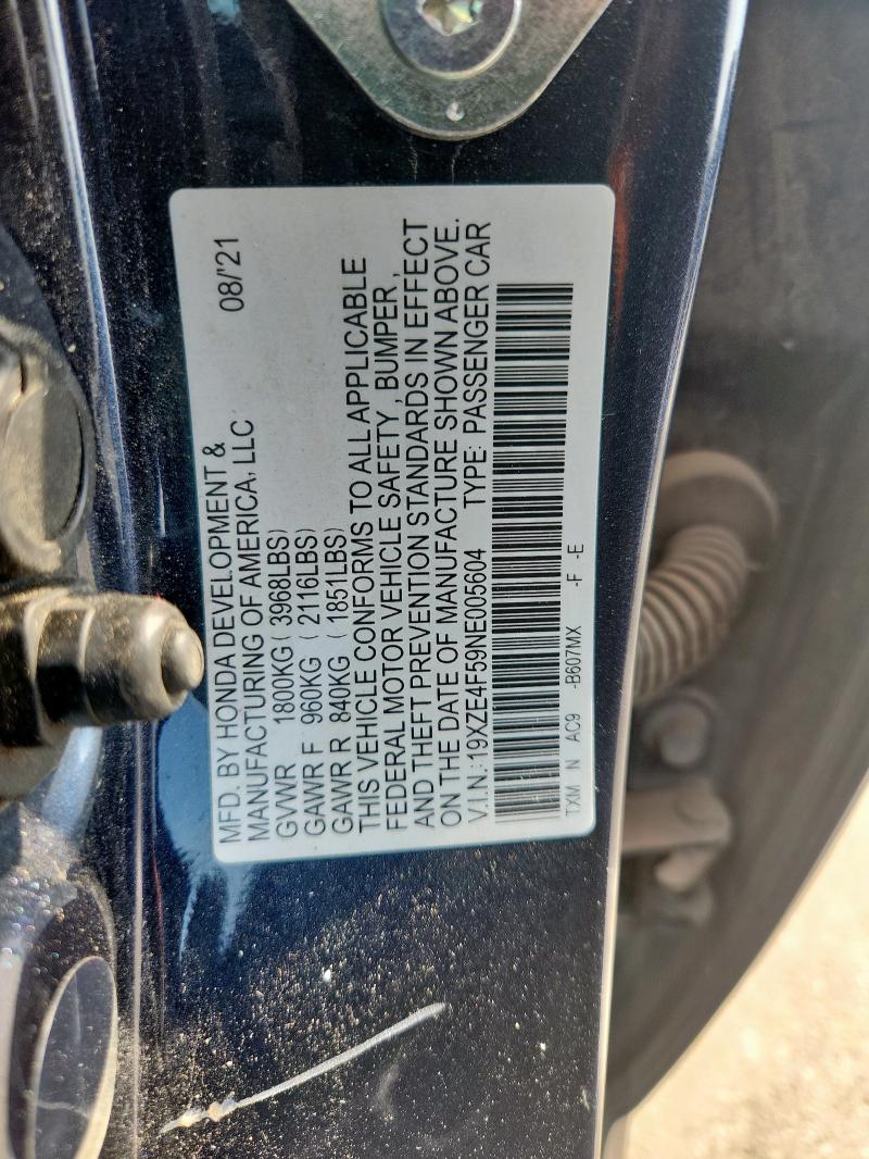 19XZE4F59NE005604 - 2022 HONDA INSIGHT EX BLACK photo 12