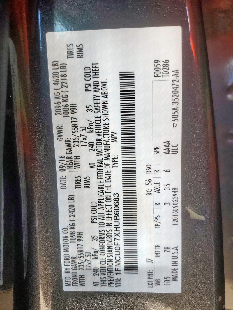 1FMCU0F7XHUB60683 - 2017 FORD ESCAPE S GRAY photo 13