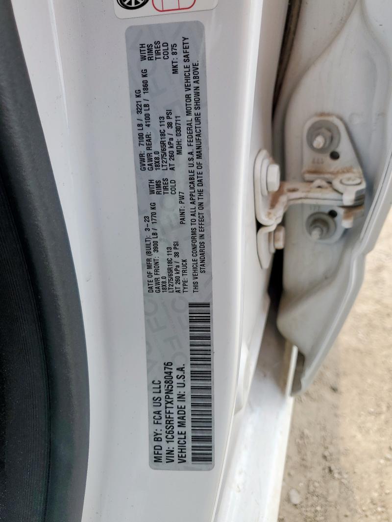 1C6SRFFTXPN580476 - 2023 RAM 1500 BIG HORN/LONE STAR WHITE photo 12