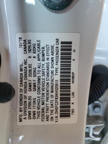 2HGFC2F83KH520915 - 2019 HONDA CIVIC SPORT Biały zdjęcie 12