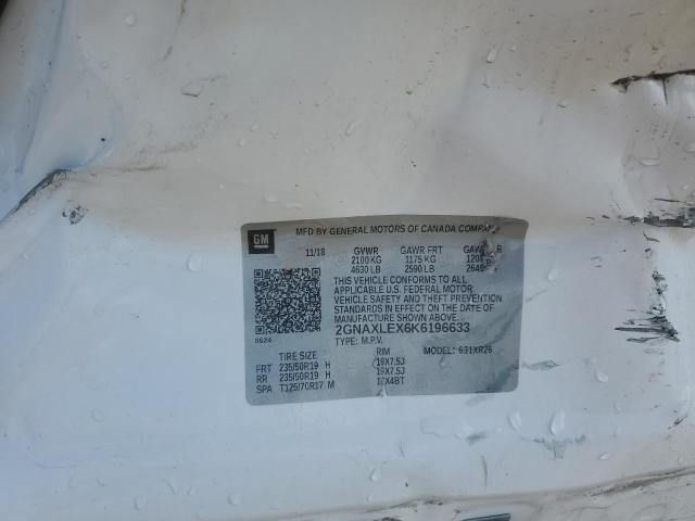 2GNAXLEX6K6196633 - 2019 CHEVROLET EQUINOX LT Սպիտակ լուսանկար 13