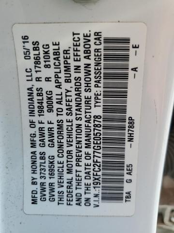 19XFC2F77GE057878 - 2016 HONDA CIVIC EX WHITE photo 12