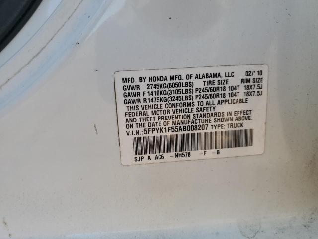 5FPYK1F55AB008207 - 2010 HONDA RIDGELINE RTL Beyaz fotoğraf 12