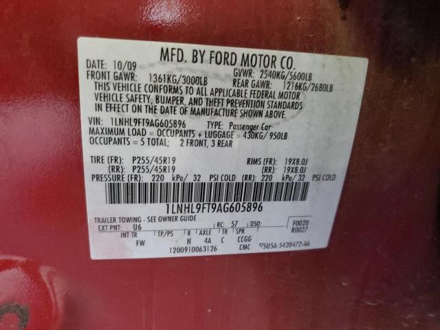 1LNHL9FT9AG605896 - 2010 LINCOLN MKS RED photo 13