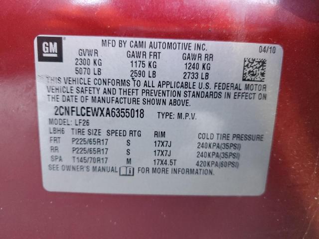 2CNFLCEWXA6355018 - 2010 CHEVROLET EQUINOX LS RED photo 12