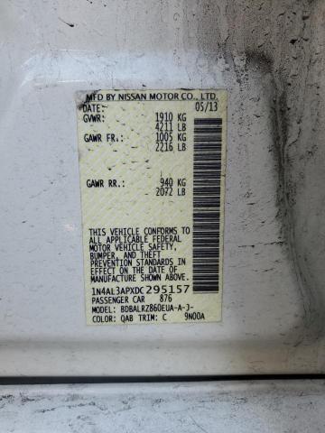 1N4AL3APXDC295157 - 2013 NISSAN ALTIMA 2.5 白色 照片 12