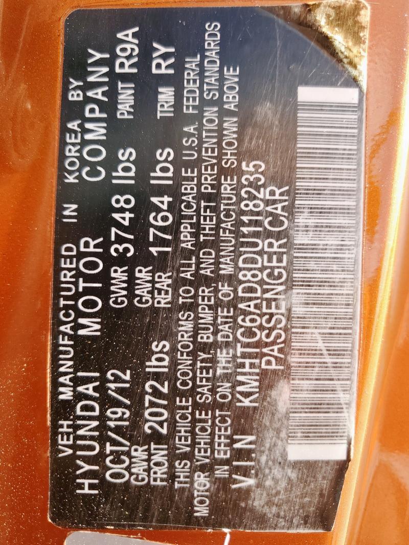 KMHTC6AD8DU118235 - 2013 HYUNDAI VELOSTER ORANGE photo 13