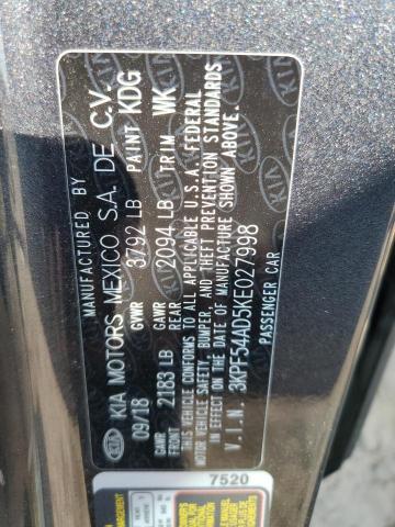 3KPF54AD5KE027998 - 2019 KIA FORTE EX CHARCOAL photo 12