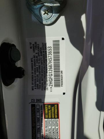 2HGFG12687H573653 - 2007 HONDA CIVIC LX WHITE photo 13